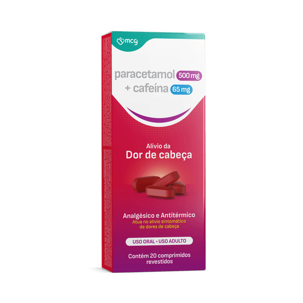Paracetamol 500mg + Cafeína 65mg Mcg Caixa 20 Comprimidos Revestidos